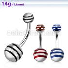 bnby 316l steel belly banana with 5 8mm striped steel ball