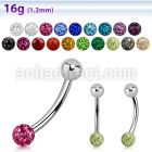 bne1fr 316l steel eyebrow banana w steel multicrystal ball