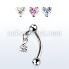 bnerv6 316l steel eyebrow banana w 3mm ball heart prong cz
