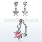 bnerzs6 steel eyebrow banana w dangling cz star 