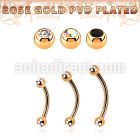 bnett2c rose gold plated steel eyebrow banana w 3mm jewel balls