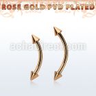 bnettn25 rose gold steel eyebrow banana w 2 2.5mm cones