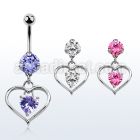 bnrz115 casted steel cz belly banana w heart w heart shaped cz