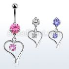 bnrz12 casted steel cz belly banana w heart w round shaped cz