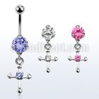 bnrz14 casted steel cz belly banana w cross w central round cz