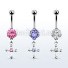 bnrz14s casted steel cz belly banana w cross w cz in center