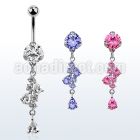 bnrz312 casted steel cz belly banana w chain or pear shaped czs