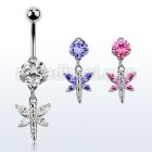 bnrz349 casted steel cz belly banana w dragonfly w cz wings