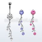 bnrz359 casted steel cz belly banana w vine w prong set czs
