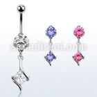 bnrz406 casted steel cz belly banana w square prong set cz