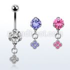 bnrz411 casted steel cz belly banana w small flower w czs