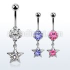 bnrz414 casted steel cz belly banana w star shape w round cz