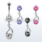 bnrz416 casted steel cz belly banana w snap fit cz stone 