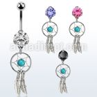 bnrz544 casted steel cz belly banana w dream catcher design