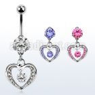bnrz571 casted steel cz belly banana w round cz in heart shape