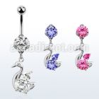 bnrz89 casted steel cz belly banana w elegant swan w cz