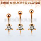 bnttstz rose gold steel belly banana w star shaped prong set cz