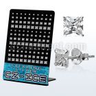 brczsqs silver ear stud with clear prong set square cz stones