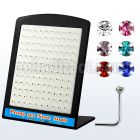 brnspm silver nose stud with round prong colored crystal top
