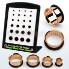 brpg199 display w rose gold pvd plated steel single flare tunnel