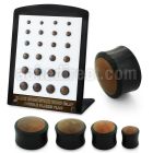 brpg223 areng wood double flare plugs w teak inlay 24pcs