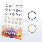 brsel7 display w 60 pcs anodized 316l steel seamless rings, 20g