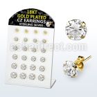 brsgp2 silver ear stud w 18k gold plating round prong cz