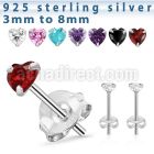 czhtm silver ear studs with heart prong set cz stone