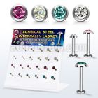dacb225 display steel internall labret w flat multi crystal top
