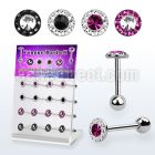 dacb237 display w steel tongue barbell w 7mm top w multi crystal