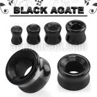 dgsii precious black agate stone double flare flesh tunnel