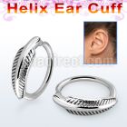 echfe 316l steel helix ear cuff w a feather on the top