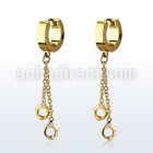 erg652 gold steel huggies earrings w dangling handcuffs