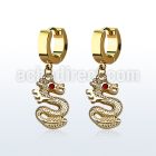 erg721 gold steel huggies earrings dangling dragon crystal eye
