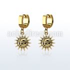 erg726 gold steel huggies earrings w a sun dangling