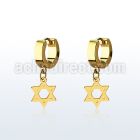 ergdsr gold steel huggies earrings w dangling david star