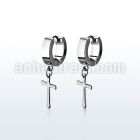 erhscrs steel huggies earrings w dangling small steel cross