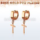 errcrs rose gold steel huggies earrings w dangling plain cross