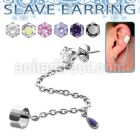 erzdld10 steel slave ear stud w prong cz w dangling tear drop