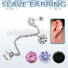 erzdld13 steel slave ear stud w prong cz w dangling round cz