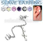 erzdld1 316l steel ear stud w prong cz dangling pearl chain