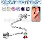 erzdld2 steel slave ear stud w prong cz w dangling cherry