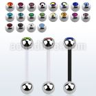 fbbc bioflex tongue barbell, 14g w 6mm steel jewel top ball