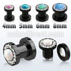 ftscpco black plug w crystal studded rim syntetic opal center