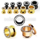 ftscpcr pvd steel flesh tunnel w crystal studded rim w resin