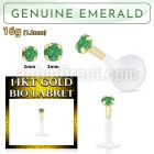 gbige10 bioflex labret with push in 14kt gold w prong emerald