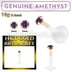 gbige1 bioflex labret with push in 14kt gold w prong amethyst