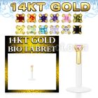 gbizqm bioflex labret with push in gold w square prong set cz