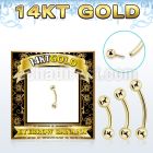 gbnb3 14k gold eyebrow banana w thread less push in 3mm balls