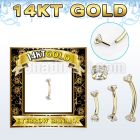 gbnz 14k gold eyebrow banana w thread less top w cz stones
